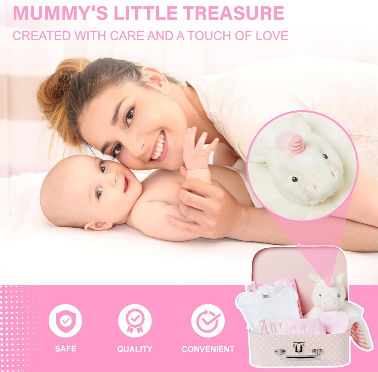 Personalised Baby Gift Set – 1 x Pink Hamper with 2 x Customised Items