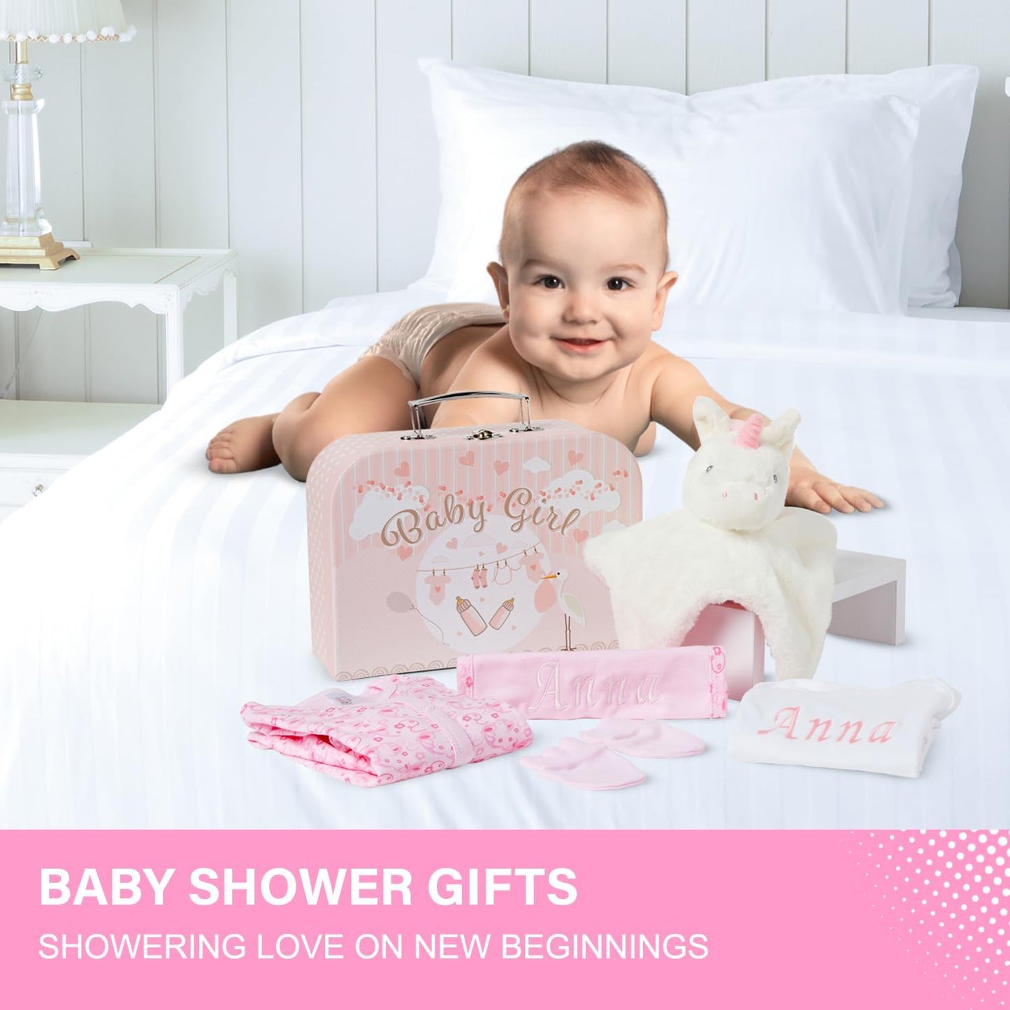 Personalised Baby Gift Set – 1 x Pink Hamper with 2 x Customised Items