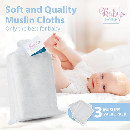 100% Cotton Muslin Cloths Unisex Baby Essentials 3 x White (Pack of 3)