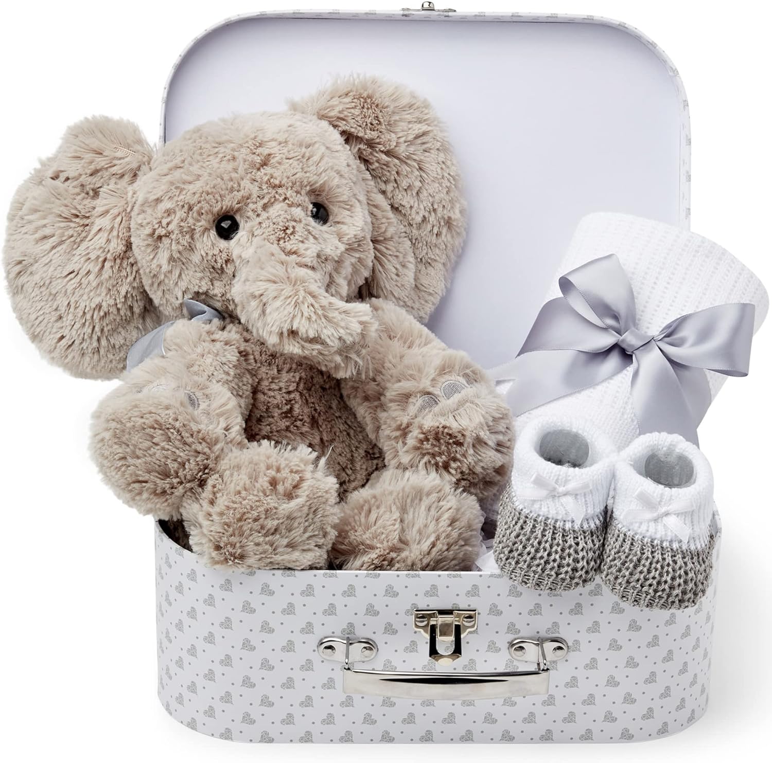 Unisex Baby Gift Set - Personalised White Stars Elephant