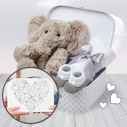 Unisex Baby Gift Set - Personalised White Stars Elephant