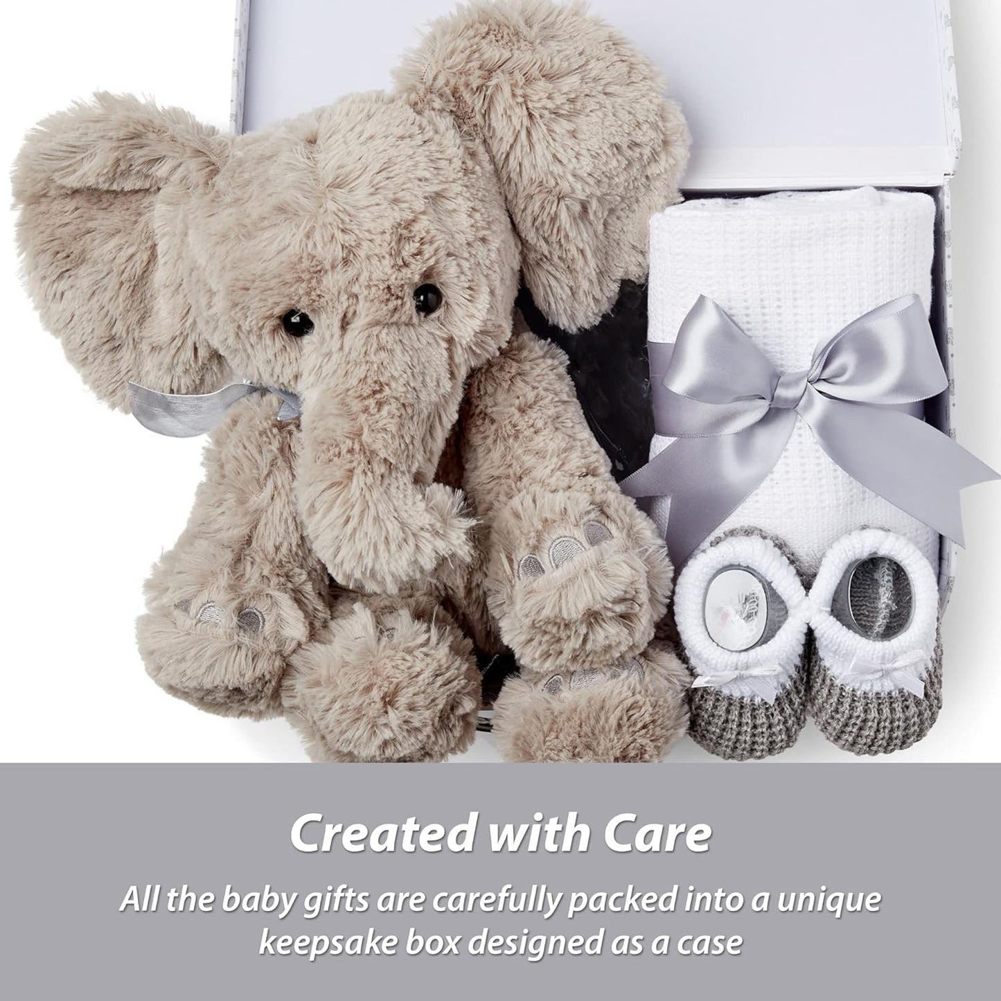 Unisex Baby Gift Set - Personalised White Stars Elephant