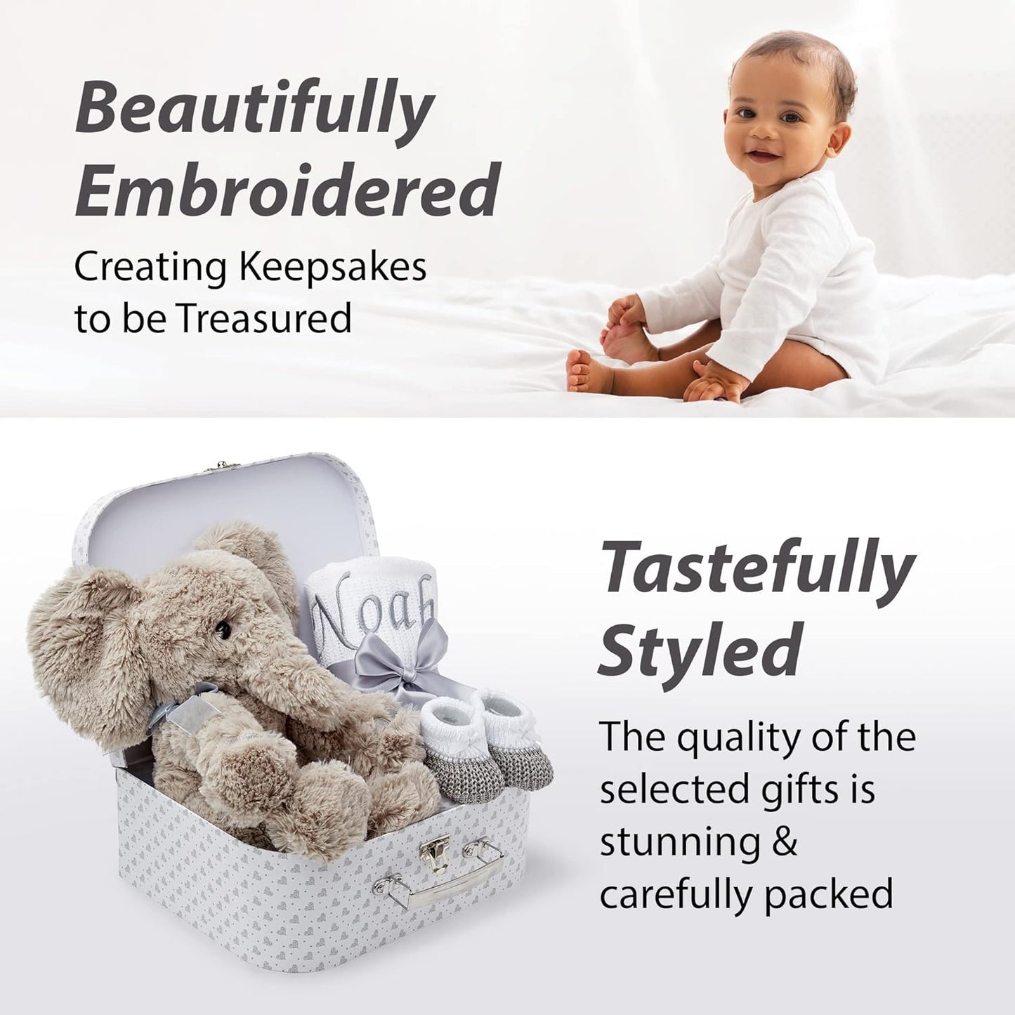 Unisex Baby Gift Set - Personalised White Stars Elephant