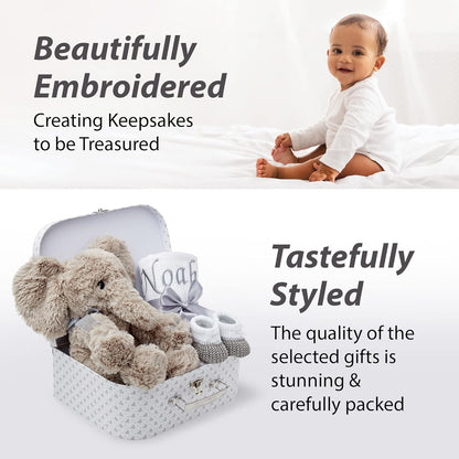 Unisex Baby Gift Set - Personalised White Stars Elephant