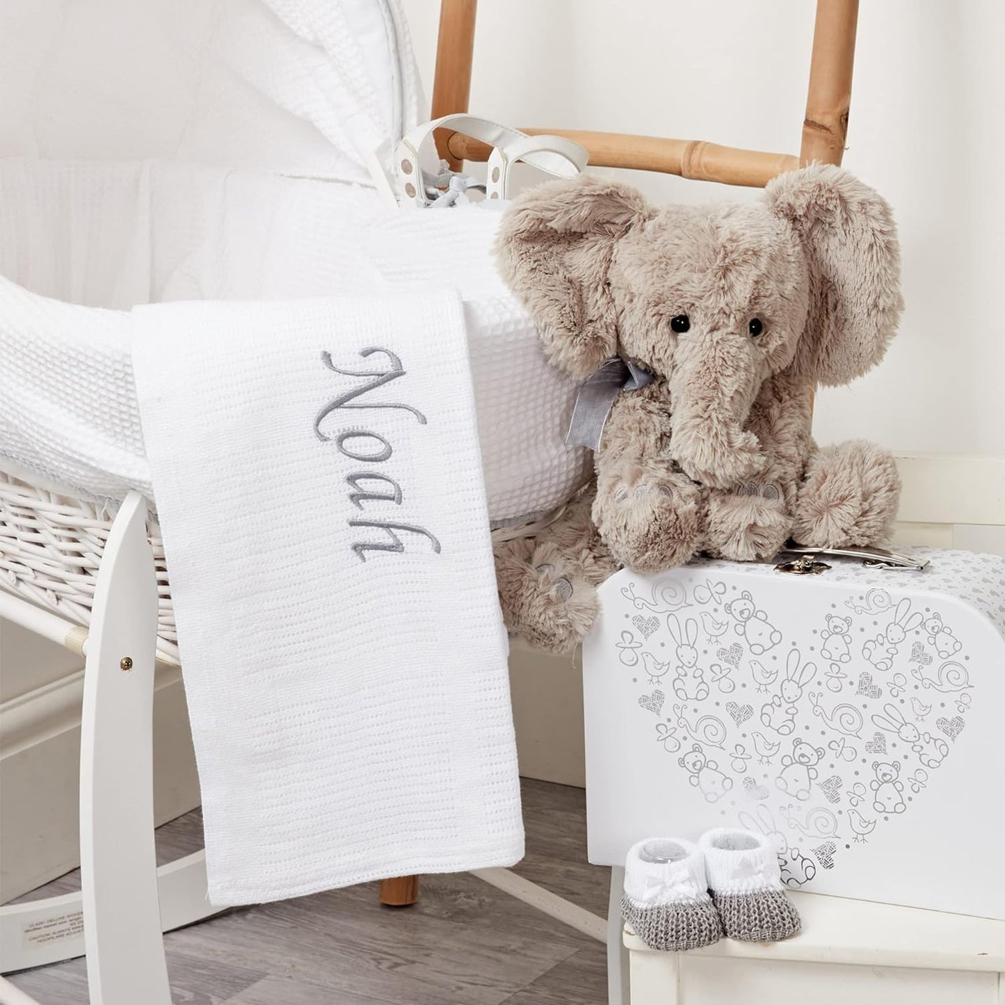 Unisex Baby Gift Set - Personalised White Stars Elephant