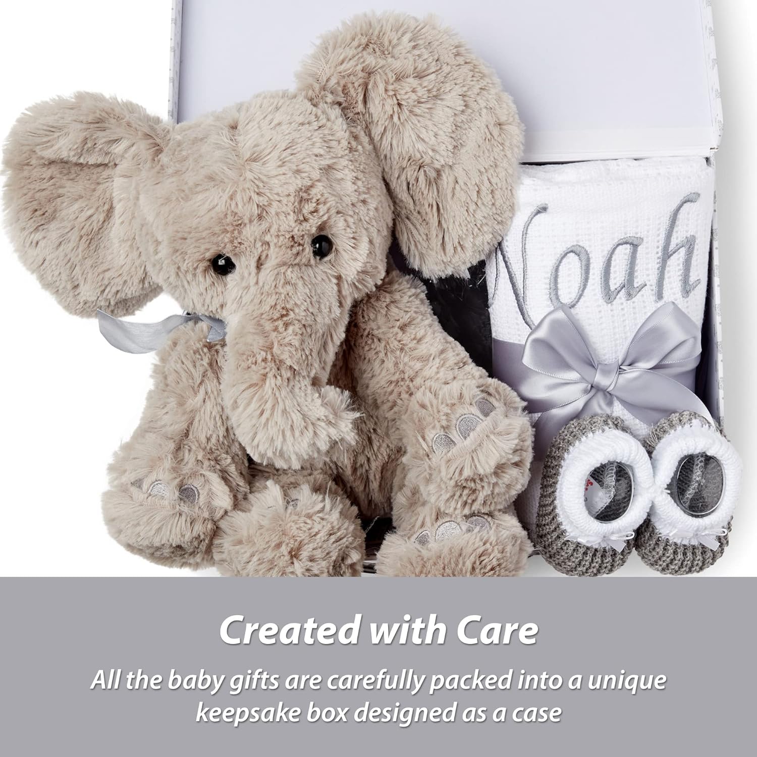 Unisex Baby Gift Set - Personalised White Stars Elephant