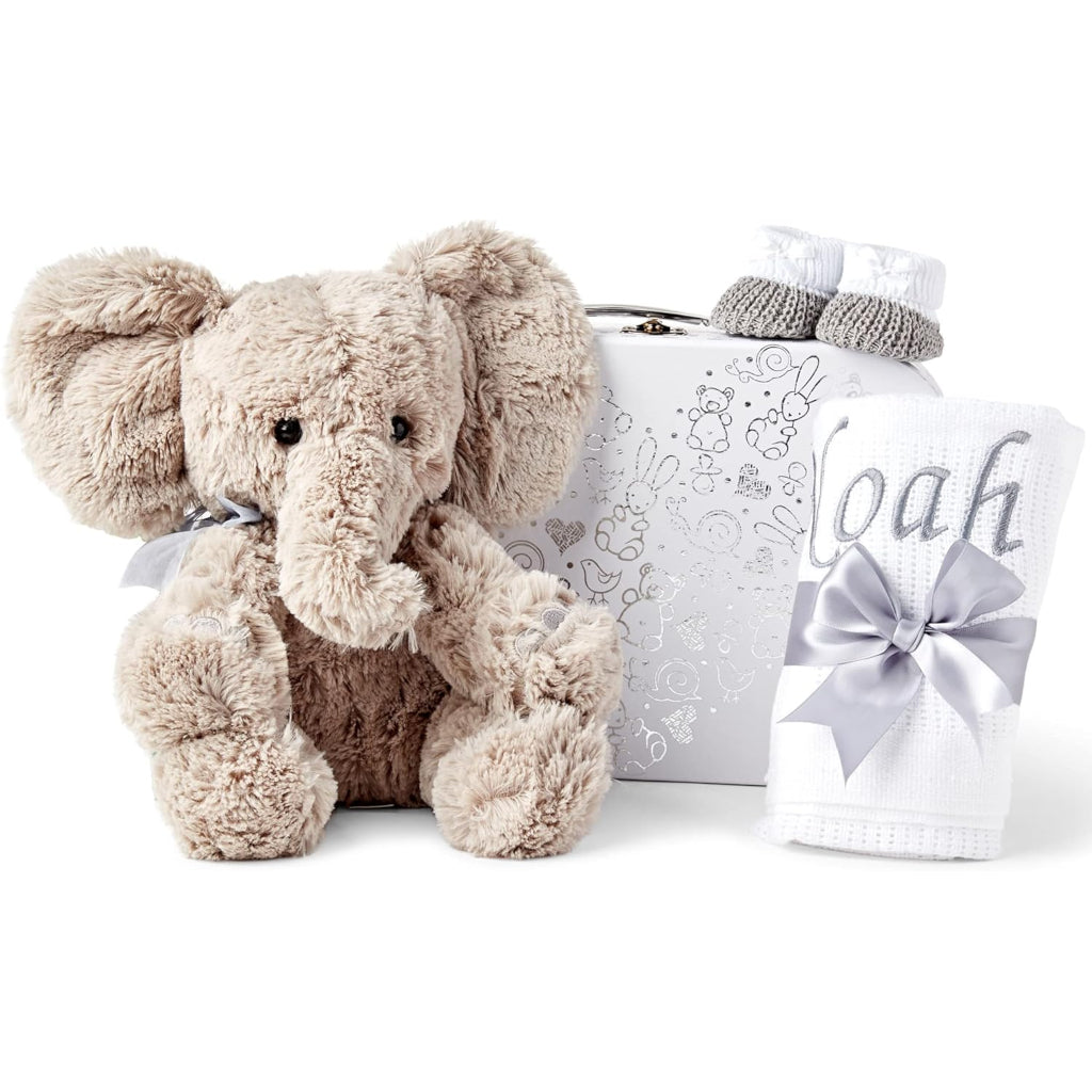 Unisex Baby Gift Set - Personalised White Stars Elephant