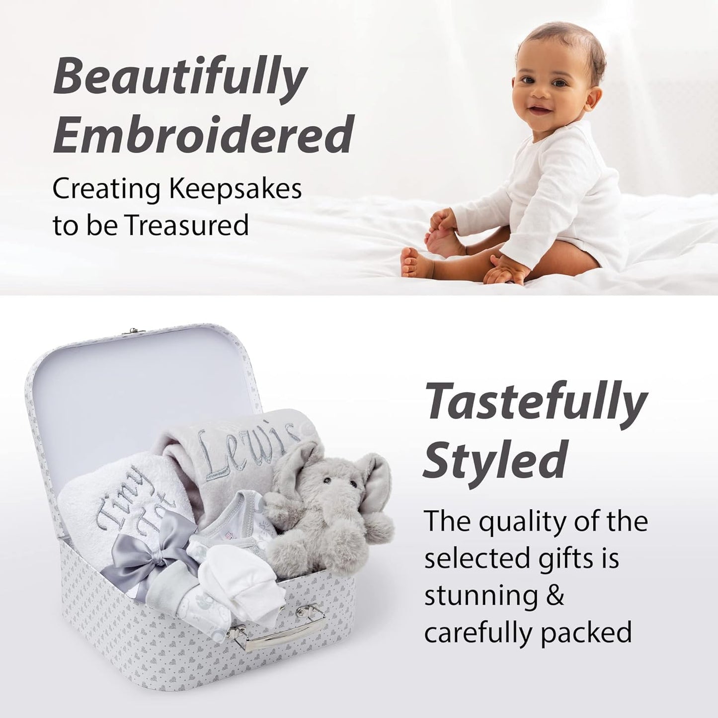 Unisex Baby Gift Set - Personalised White Stars Premature