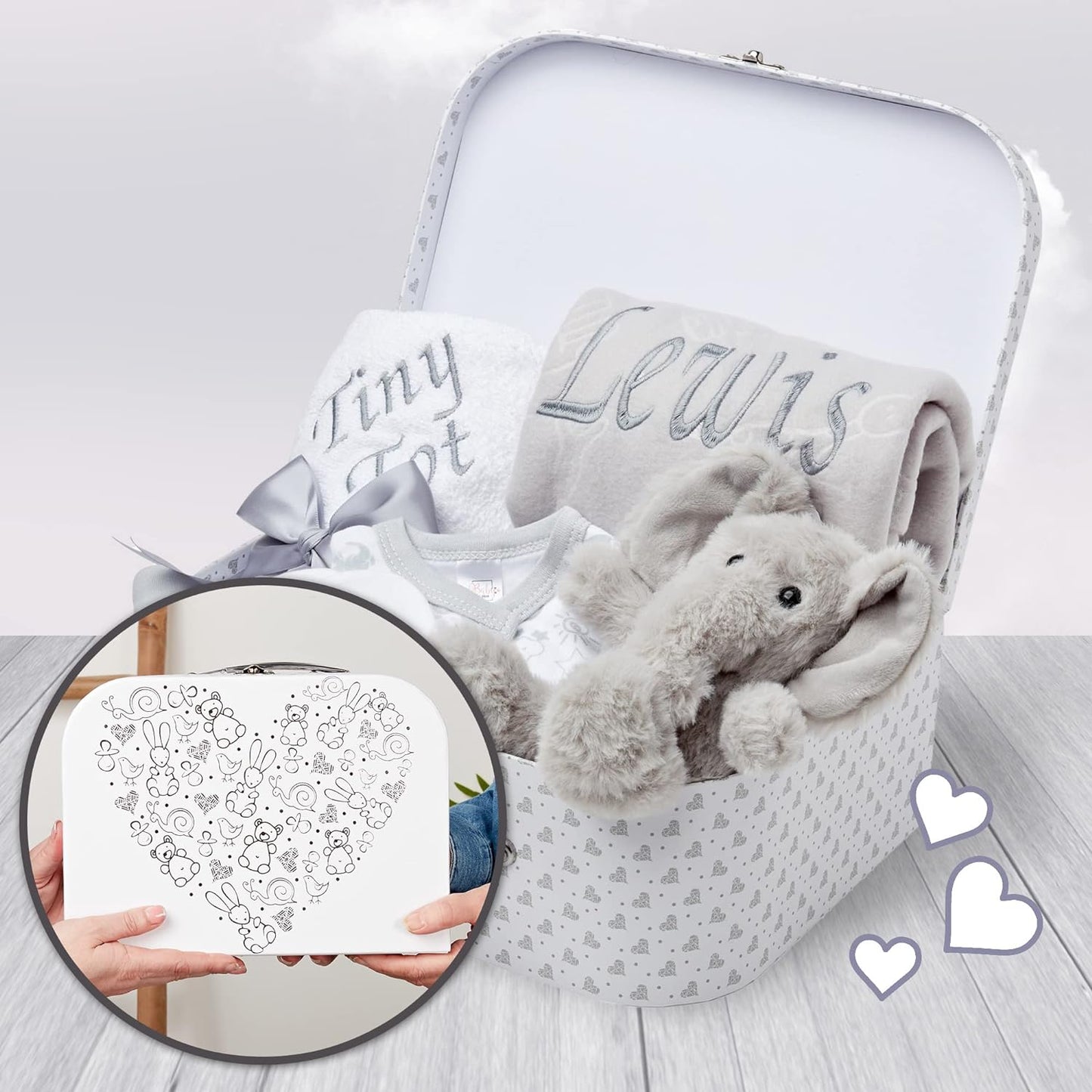 Unisex Baby Gift Set - Personalised White Stars Premature