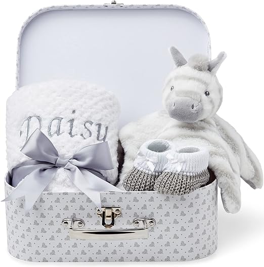 Unisex Baby Gift Set - Personalised White Stars Zebra