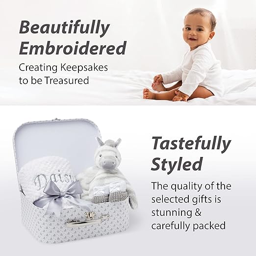 Unisex Baby Gift Set - Personalised White Stars Zebra