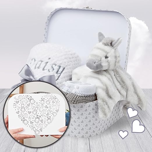 Unisex Baby Gift Set - Personalised White Stars Zebra