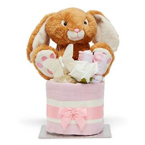 Nappy Cake – 9 Nappies Topped with Baby Teddy Rabbit