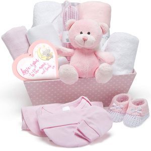 Baby Gift Set – Baby Gift Baskets Newborn Essentials in Pink Tray