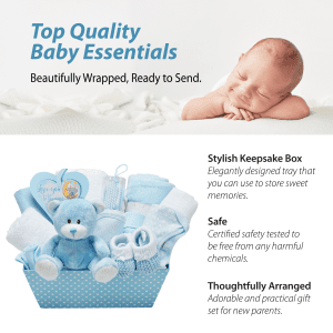 Baby Gift Set – Baby Gift Baskets Newborn Essentials in Blue Tray