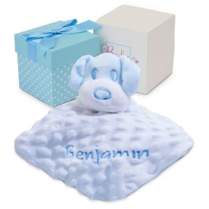 Personalised Baby Gifts – Baby Comforter Blue with Puppy Head