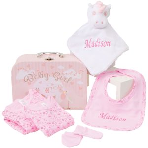 Personalised Baby Gift Set – 1 x Pink Hamper with 2 x Customised Items