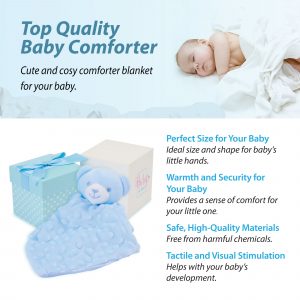 Baby Boy Gifts – Baby Comforter Blue with Bear Head in Gift Box