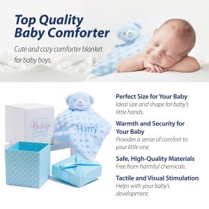 Personalised Baby Gifts – Baby Comforter Blue with Teddy Bear Head