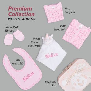 Personalised Baby Gift Set – 1 x Pink Hamper with 2 x Customised Items