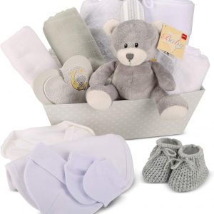Baby Gift Set – Baby Gift Baskets Newborn Essentials in Grey Tray