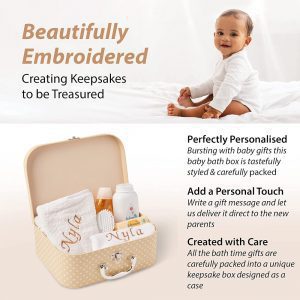 Personalised Baby Gift Set – Baby Bath Gift Hamper in Cream Case