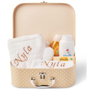 Personalised Baby Gift Set – Baby Bath Gift Hamper in Cream Case