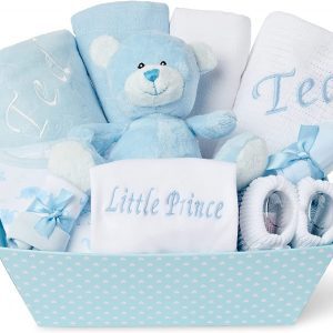 Baby Gift Set – Baby Gift Baskets Newborn Essentials in Blue Tray ellabellaboo