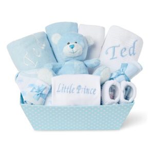 Baby Gift Set – Personalised Baby Gift Baskets Newborn Essentials in Blue Tray ellabellaboo