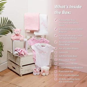Baby Gift Set – Personalised Baby Gift Baskets Newborn Essentials in Pink Tray ellabellaboo