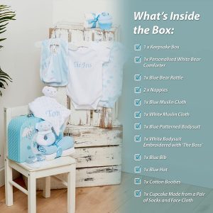 Baby Gift Set – Personalised Baby Gift Baskets Newborn Essentials in Blue Case ellabellaboo