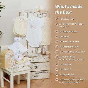 Baby Gift Set – Personalised Baby Gift Baskets Newborn Essentials in Cream Case ellabellaboo