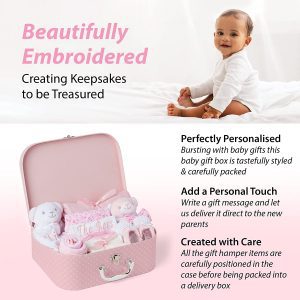 Baby Gift Set – Personalised Baby Gift Baskets Full of Beautiful Newborn Essentials in a Pink Case
