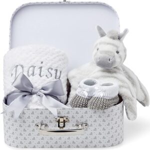Unisex Baby Gift Set – Personalised White Stars Zebra